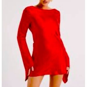 Meshki Davina red satin bell sleeved minidress